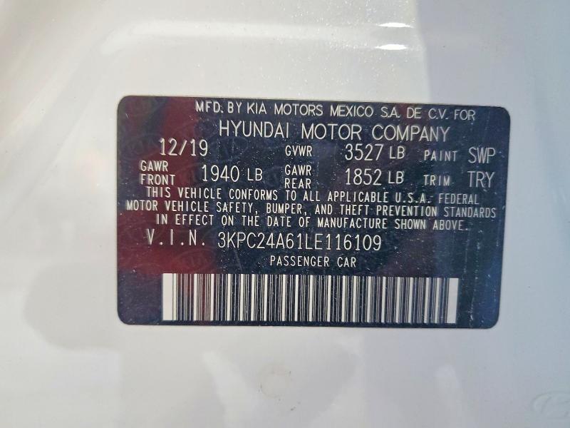 2020 Hyundai Accent მანქანა იყიდება აუქციონზე, vin: 3KPC24A61LE116109, აუქციონის ნომერი: 53184366