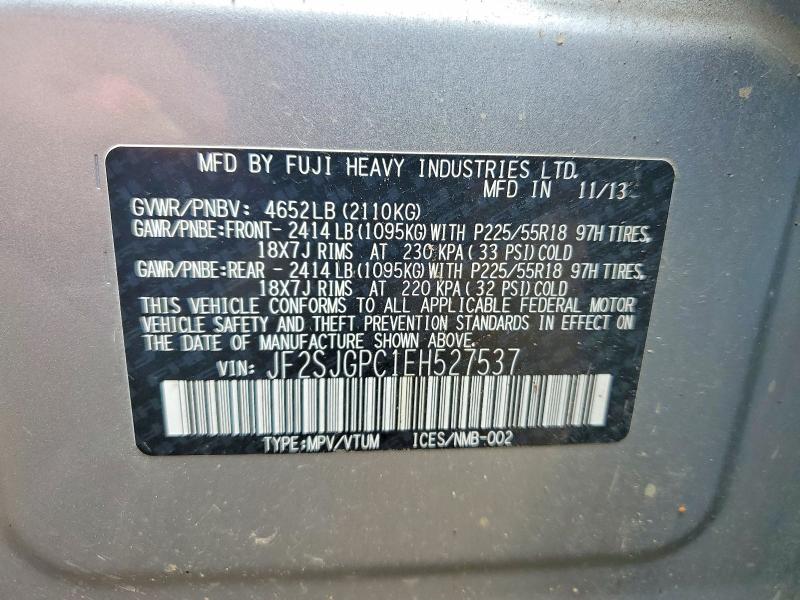 Aukcja sprzedaży 2014 Subaru Forester, vin: JF2SJGPC1EH527537, numer aukcji: 51822276