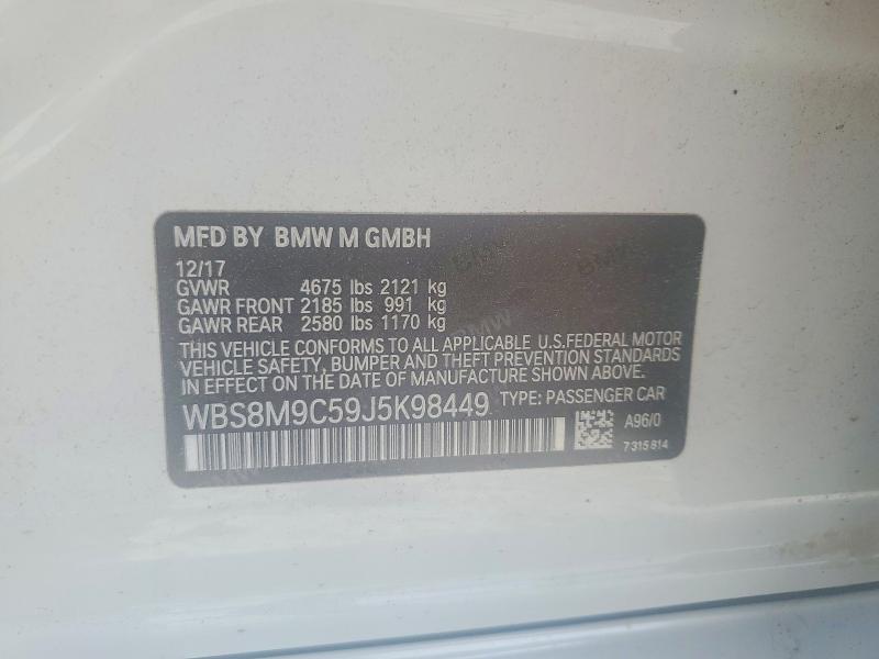 52424096 :رقم المزاد ، WBS8M9C59J5K98449 vin ، 2018 Bmw M3 مزاد بيع