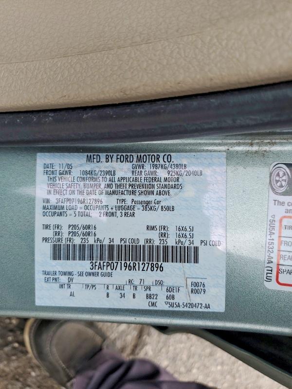 Aukcja sprzedaży 2006 Ford Fusion, vin: 3FAFP07196R127896, numer aukcji: 52246286