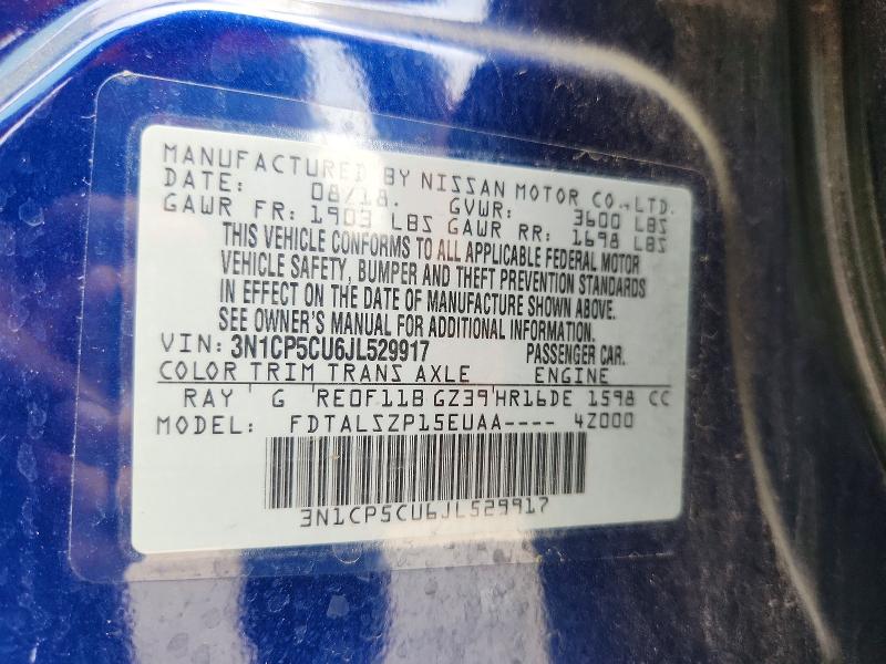 55452866 :رقم المزاد ، 3N1CP5CU6JL529917 vin ، 2018 Nissan Kicks مزاد بيع
