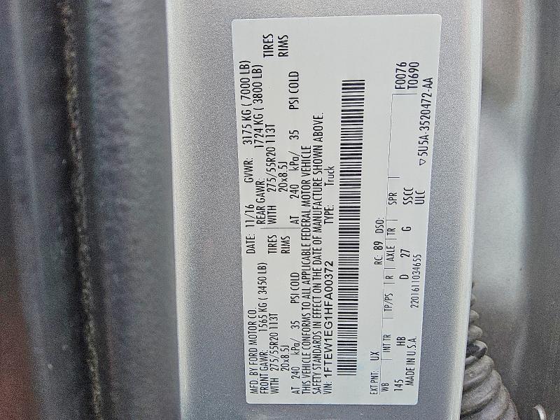 Продажа на аукционе авто 2017 Ford F150, vin: 1FTEW1EG1HFA00372, номер лота: 54065966