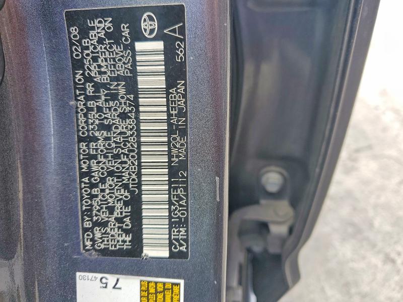 Aukcja sprzedaży 2008 Toyota Prius, vin: JTDKB20U283384374, numer aukcji: 52263716