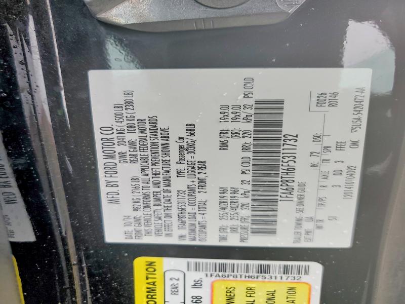 52396246 :رقم المزاد ، 1FA6P8TH6F5311732 vin ، 2015 Ford Mustang مزاد بيع