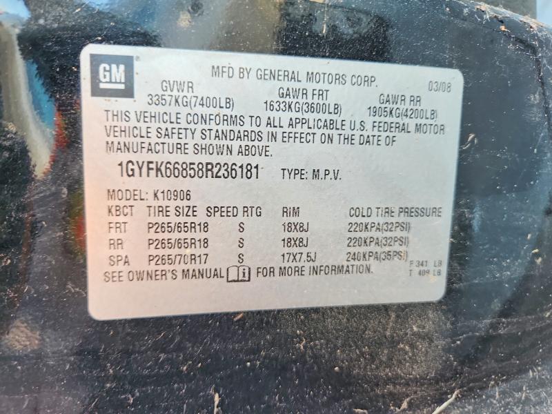 53602816 :رقم المزاد ، 1GYFK66858R236181 vin ، 2008 Cadillac Escalade مزاد بيع