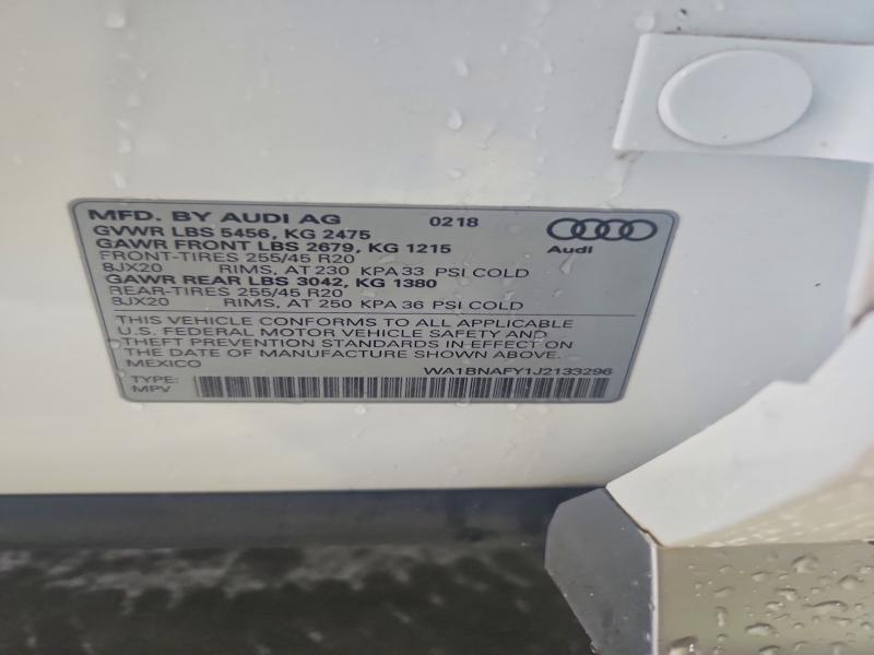51421436 :رقم المزاد ، WA1BNAFY1J2133296 vin ، 2018 Audi Q5 مزاد بيع