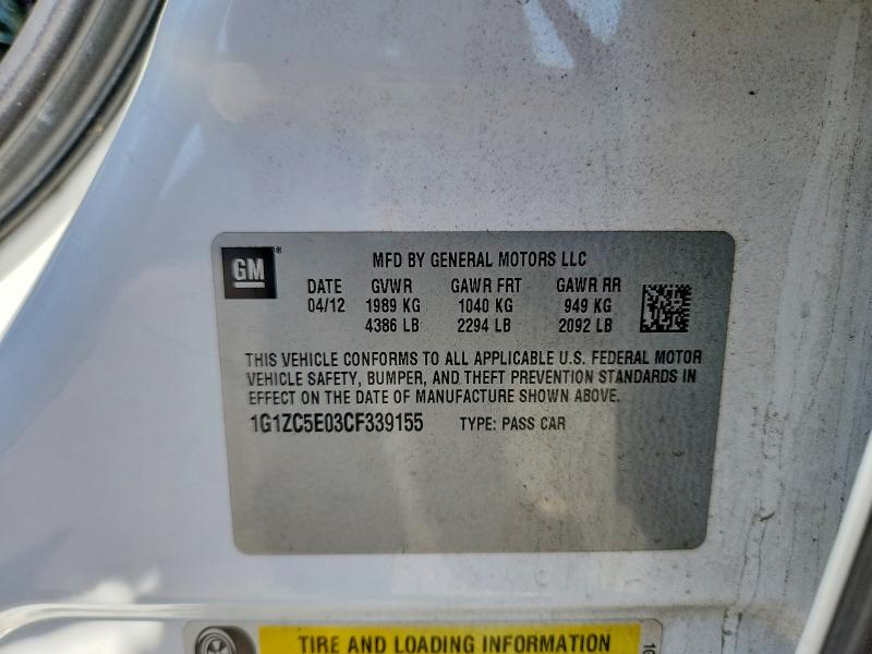 Продажа на аукционе авто 2012 Chevrolet Malibu, vin: 1G1ZC5E03CF339155, номер лота: 51570226