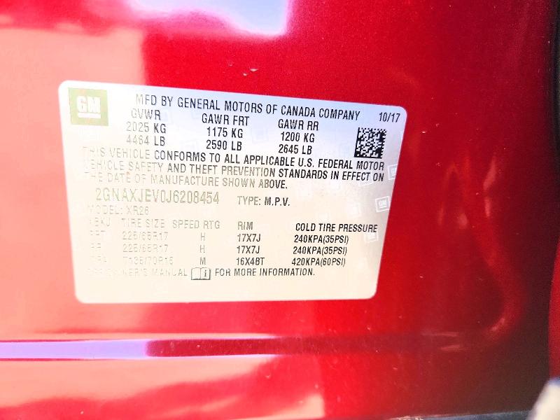 Aukcja sprzedaży 2018 Chevrolet Equinox, vin: 2GNAXJEV0J6208454, numer aukcji: 55583636