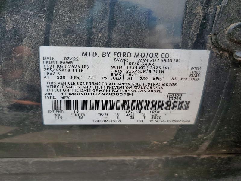 Продаж на аукціоні авто 2022 Ford Explorer, vin: 1FMSK8DH7NGB86194, номер лоту: 54665386