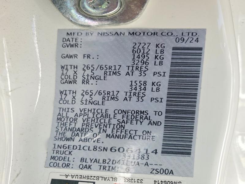 2025 Nissan Frontier მანქანა იყიდება აუქციონზე, vin: 1N6ED1CL8SN606414, აუქციონის ნომერი: 51179596
