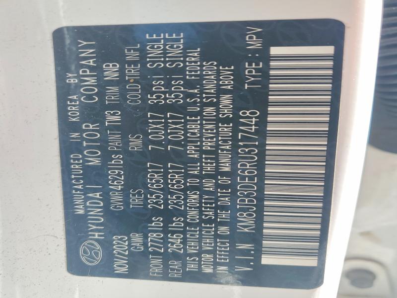 2024 Hyundai Tucson მანქანა იყიდება აუქციონზე, vin: KM8JB3DE6RU317448, აუქციონის ნომერი: 52951806