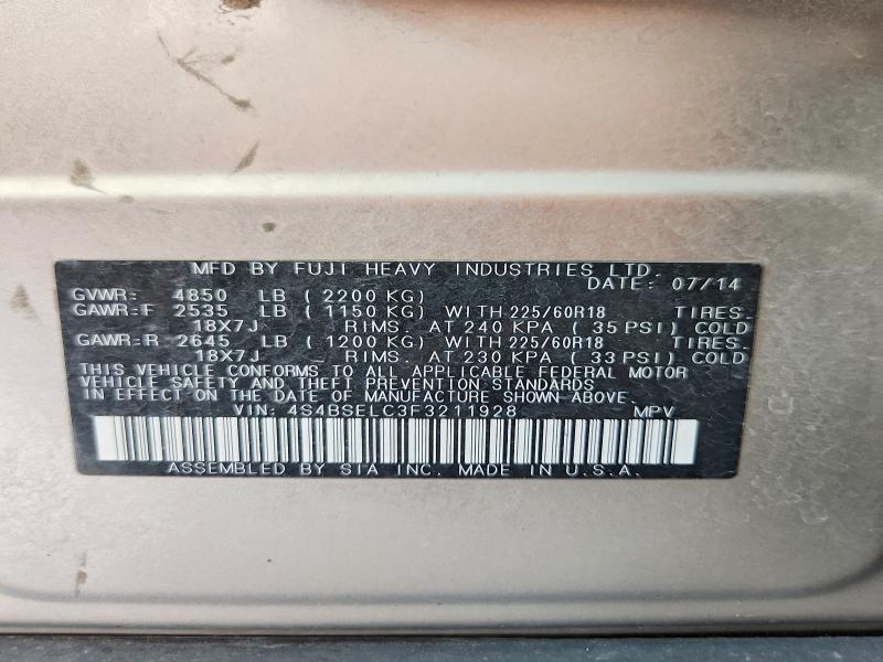 Продажа на аукционе авто 2015 Subaru Outback, vin: 4S4BSELC3F3211928, номер лота: 54081596