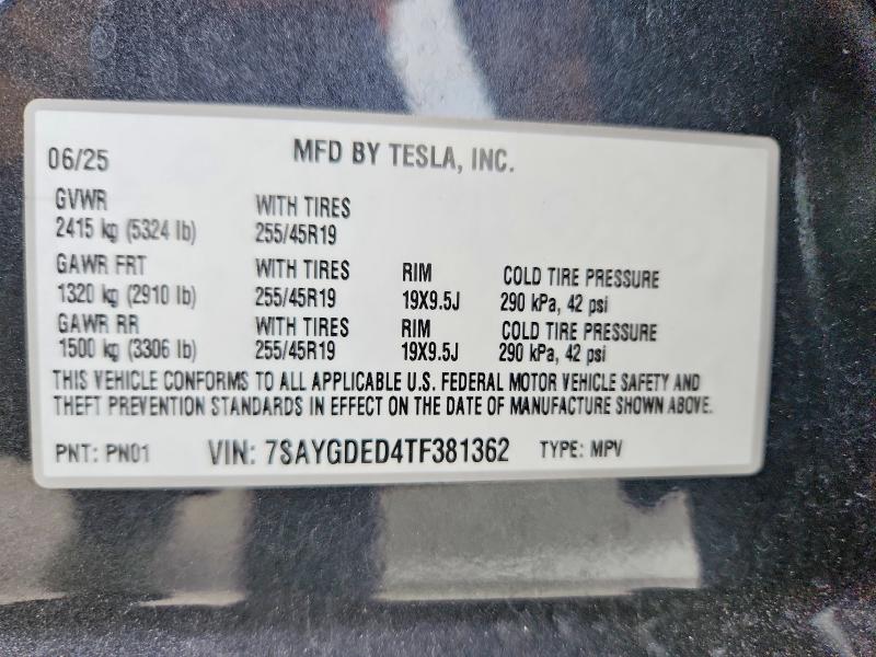 52246376 :رقم المزاد ، 7SAYGDED4TF381362 vin ، 2026 Tesla Model Y مزاد بيع