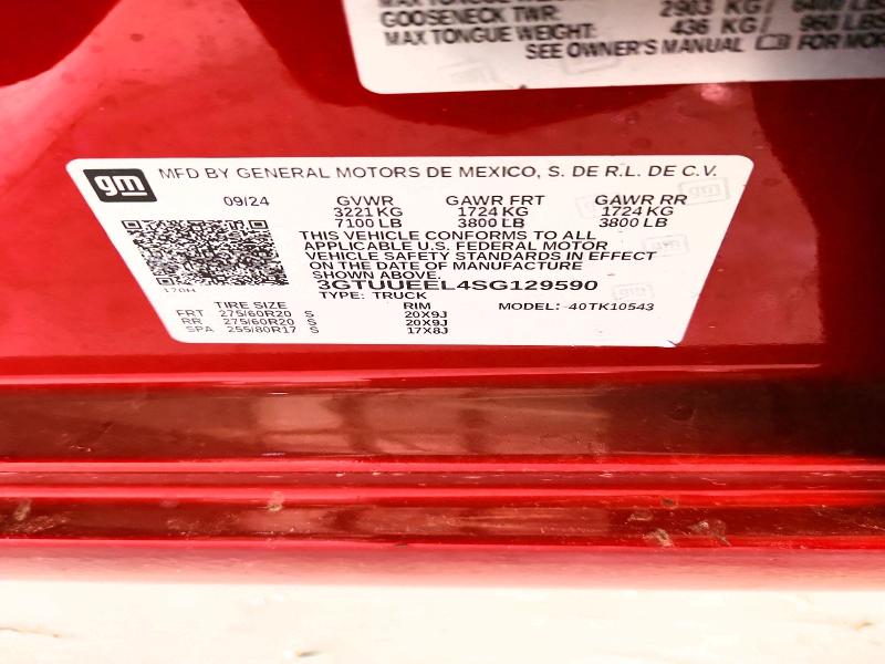 Aukcja sprzedaży 2025 Gmc Sierra, vin: 3GTUUEEL4SG129590, numer aukcji: 54260166