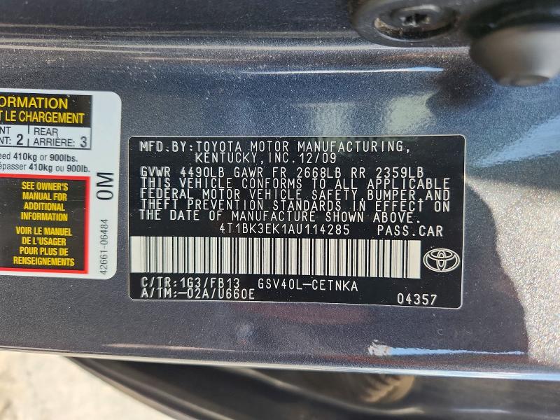 2010 Toyota Camry მანქანა იყიდება აუქციონზე, vin: 4T1BK3EK1AU114285, აუქციონის ნომერი: 52497816