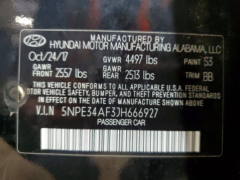 Auction sale of the 2018 Hyundai Sonata, vin: 5NPE34AF3JH666927, lot number: 52288966