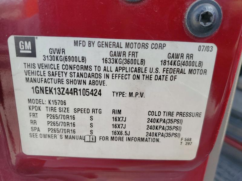 54707626 :رقم المزاد ، 1GNEK13Z44R105424 vin ، 2004 Chevrolet Tahoe مزاد بيع