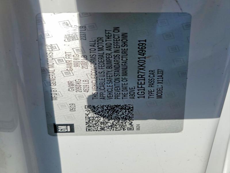 2019 Chevrolet Camaro მანქანა იყიდება აუქციონზე, vin: 1G1FE1R7XK0149691, აუქციონის ნომერი: 55134866