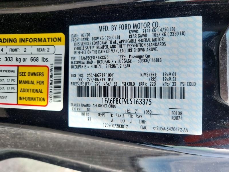 Продажа на аукционе авто 2020 Ford Mustang, vin: 1FA6P8CF9L5163375, номер лота: 52203016