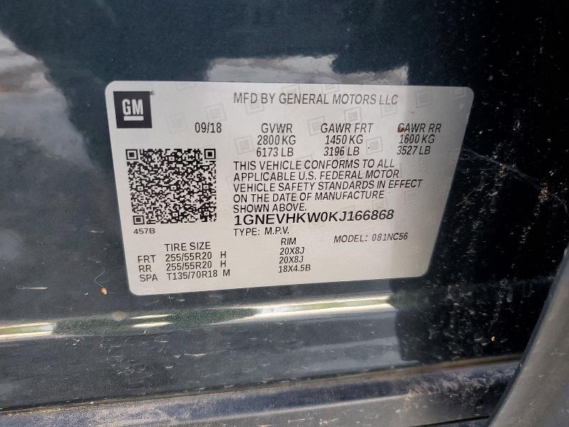 53933216 :رقم المزاد ، 1GNEVHKW0KJ166868 vin ، 2019 Chevrolet Traverse مزاد بيع