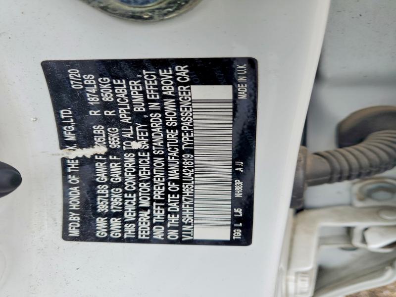 Aukcja sprzedaży 2020 Honda Civic, vin: SHHFK7H65LU421819, numer aukcji: 54307576