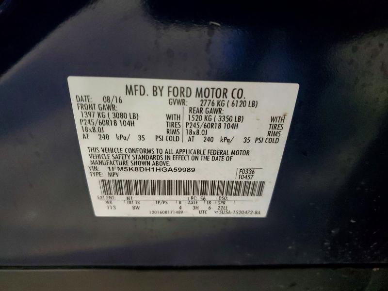 52566686 :رقم المزاد ، 1FM5K8DH1HGA59989 vin ، 2017 Ford Explorer مزاد بيع