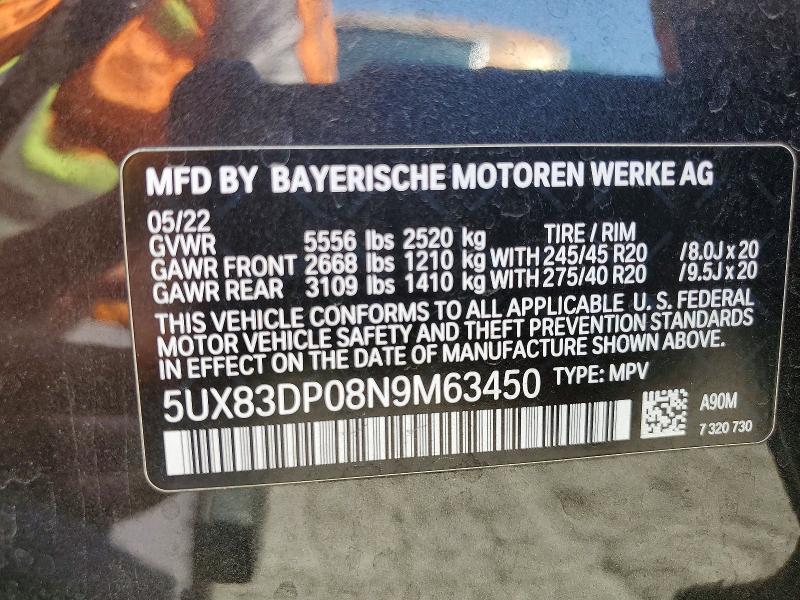Aukcja sprzedaży 2022 Bmw X3, vin: 5UX83DP08N9M63450, numer aukcji: 52702076