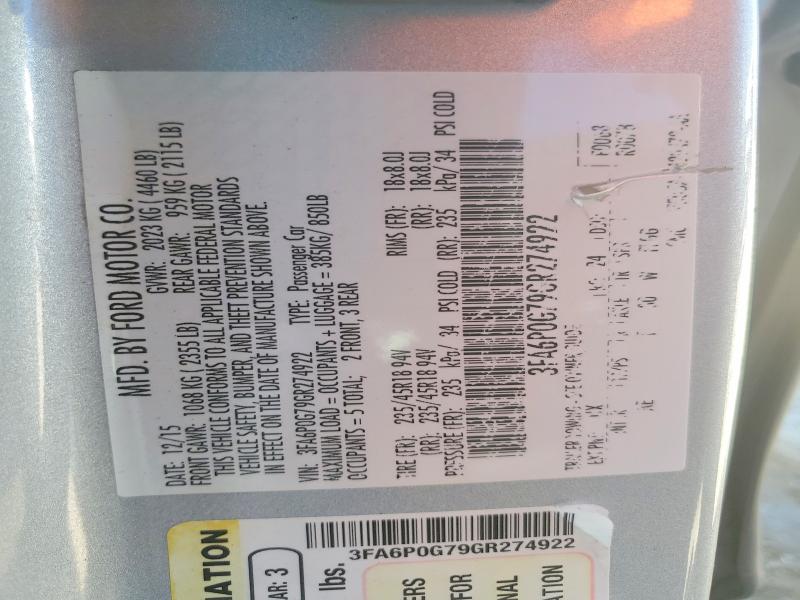 52197316 :رقم المزاد ، 3FA6P0G79GR274922 vin ، 2016 Ford Fusion مزاد بيع