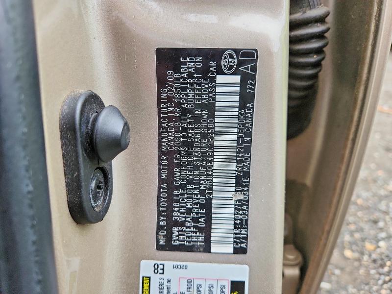 Продаж на аукціоні авто 2009 Toyota Corolla, vin: 2T1BU40E49C182580, номер лоту: 53058666