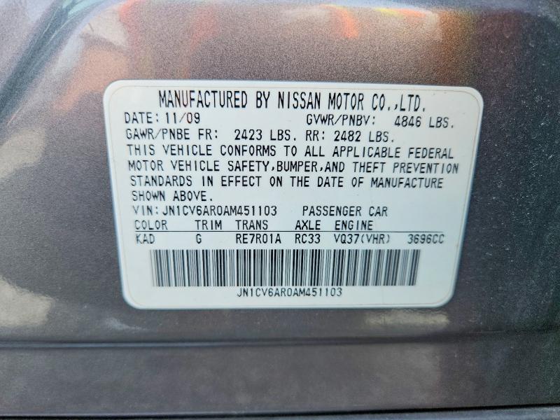 Aukcja sprzedaży 2010 Infiniti G37 Sedan, vin: JN1CV6AR0AM451103, numer aukcji: 54589296