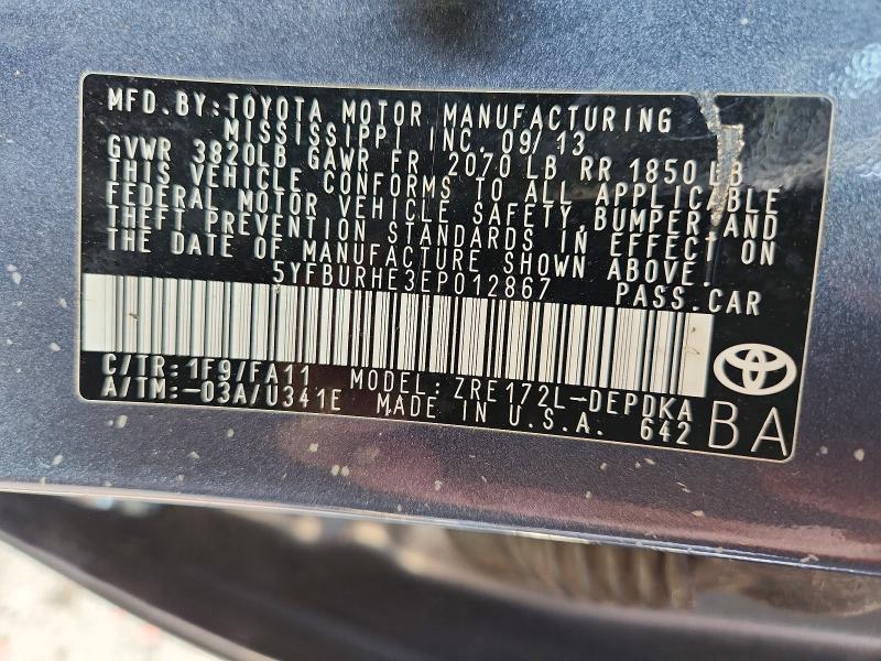 Продаж на аукціоні авто 2014 Toyota Corolla, vin: 5YFBURHE3EP012867, номер лоту: 54450926