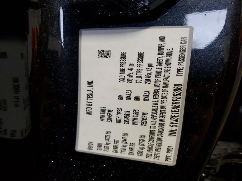 Продажа на аукционе авто 2024 Tesla Model 3, vin: 5YJ3E1EA6RF863860, номер лота: 52739716