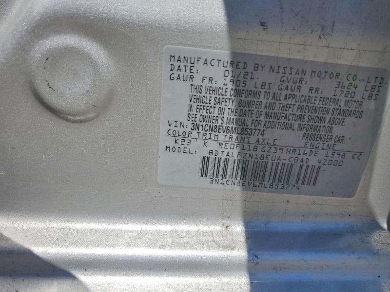 Продаж на аукціоні авто 2021 Nissan Versa, vin: 3N1CN8EV6ML853774, номер лоту: 53102426