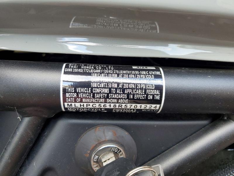 2024 Honda Cmx500 მანქანა იყიდება აუქციონზე, vin: MLHPC5618R5701224, აუქციონის ნომერი: 53042206