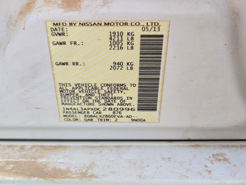 2013 Nissan Altima მანქანა იყიდება აუქციონზე, vin: 1N4AL3APXDC280996, აუქციონის ნომერი: 52737246