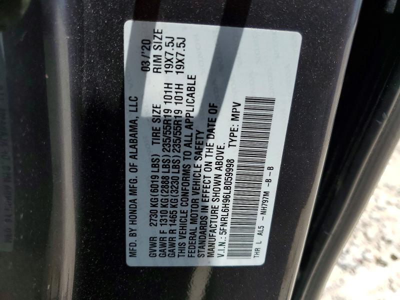 53325876 :رقم المزاد ، 5FNRL6H96LB059998 vin ، 2020 Honda Odyssey مزاد بيع