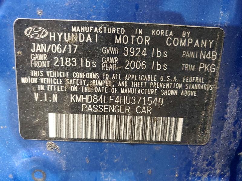 2017 Hyundai Elantra მანქანა იყიდება აუქციონზე, vin: KMHD84LF4HU371549, აუქციონის ნომერი: 53005826