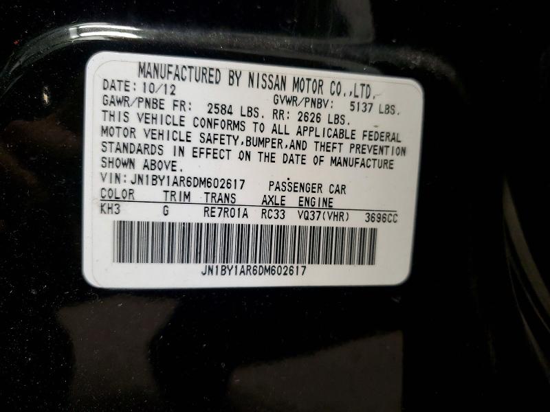 2013 Infiniti M37 მანქანა იყიდება აუქციონზე, vin: JN1BY1AR6DM602617, აუქციონის ნომერი: 52921266