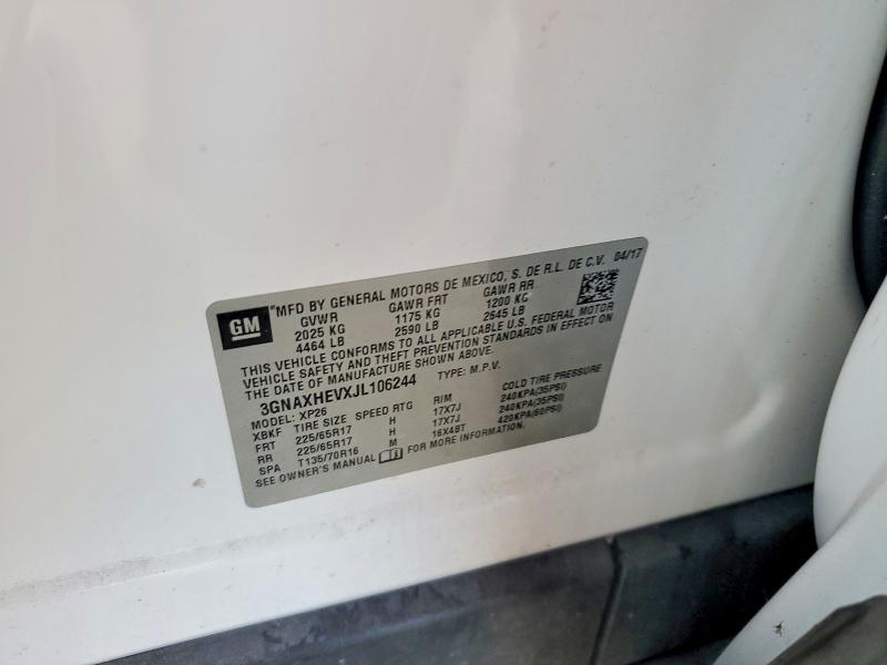 55116736 :رقم المزاد ، 3GNAXHEVXJL106244 vin ، 2018 Chevrolet Equinox مزاد بيع