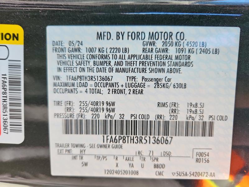 Продажа на аукционе авто 2024 Ford Mustang, vin: 1FA6P8TH3R5136067, номер лота: 54722776
