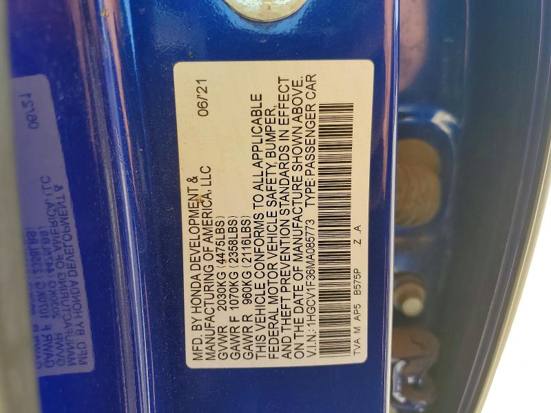Aukcja sprzedaży 2021 Honda Accord, vin: 1HGCV1F36MA085773, numer aukcji: 53630716