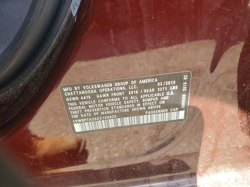 Aukcja sprzedaży 2013 Volkswagen Passat, vin: 1VWBP7A3XDC104423, numer aukcji: 54803926