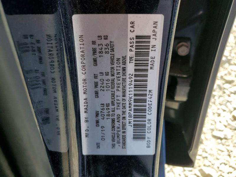 2019 Mazda 3 მანქანა იყიდება აუქციონზე, vin: JM1BPAMM9K1119492, აუქციონის ნომერი: 53272056