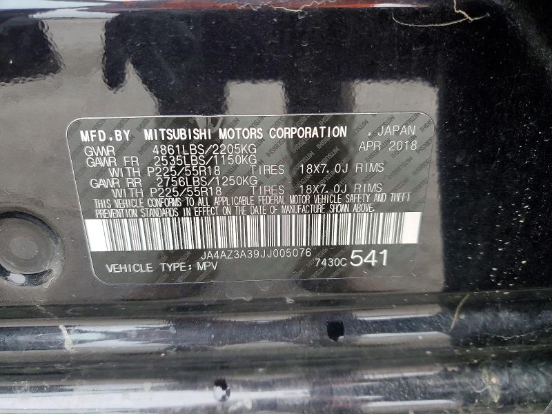 2018 Mitsubishi Outlander მანქანა იყიდება აუქციონზე, vin: JA4AZ3A39JJ005076, აუქციონის ნომერი: 54435256