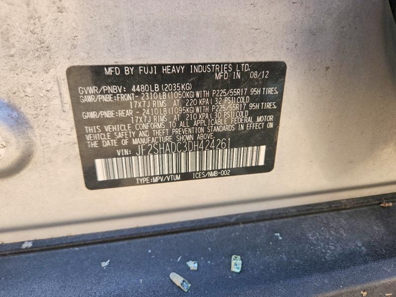 2013 Subaru Forester მანქანა იყიდება აუქციონზე, vin: JF2SHADC3DH424261, აუქციონის ნომერი: 55317326