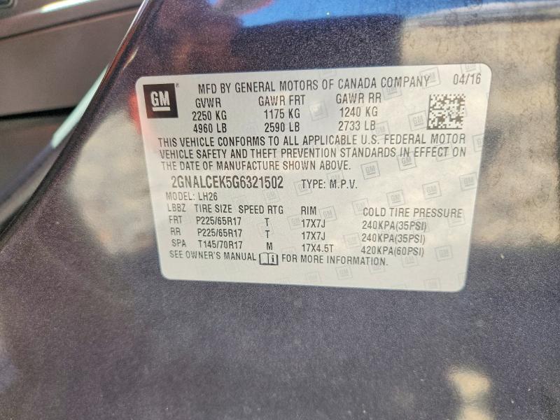 Aukcja sprzedaży 2016 Chevrolet Equinox, vin: 2GNALCEK5G6321502, numer aukcji: 53642546
