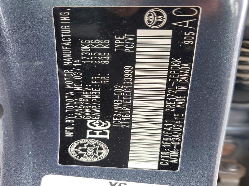 2014 Toyota Corolla მანქანა იყიდება აუქციონზე, vin: 2T1BURHE0EC133999, აუქციონის ნომერი: 54912406