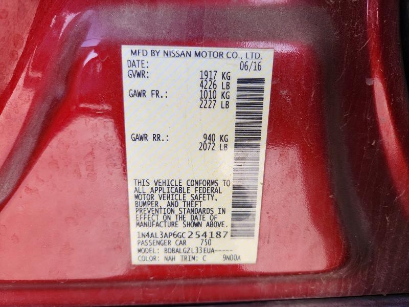 Продаж на аукціоні авто 2016 Nissan Altima, vin: 1N4AL3AP6GC254187, номер лоту: 54086706