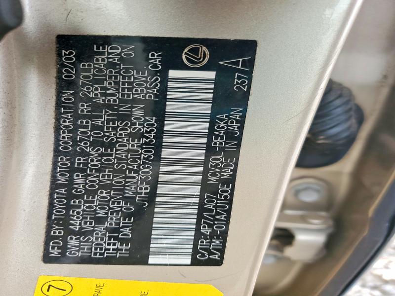 Aukcja sprzedaży 2003 Lexus Es, vin: JTHBF30G730134304, numer aukcji: 54694776