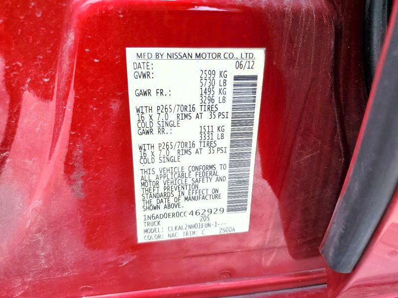 55556336 :رقم المزاد ، 1N6AD0ER0CC462929 vin ، 2012 Nissan Frontier مزاد بيع